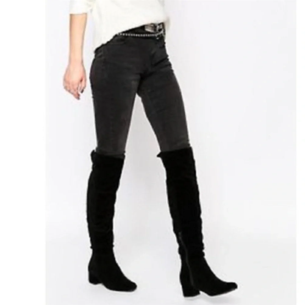 ANA sz 7 Pixie black vegan micro suede OTK boots